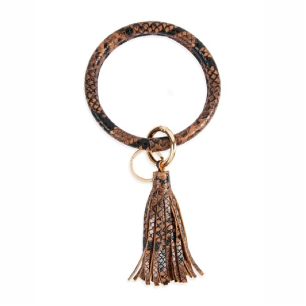 Brown Snakeskin Tassel Key Ring Bracelet